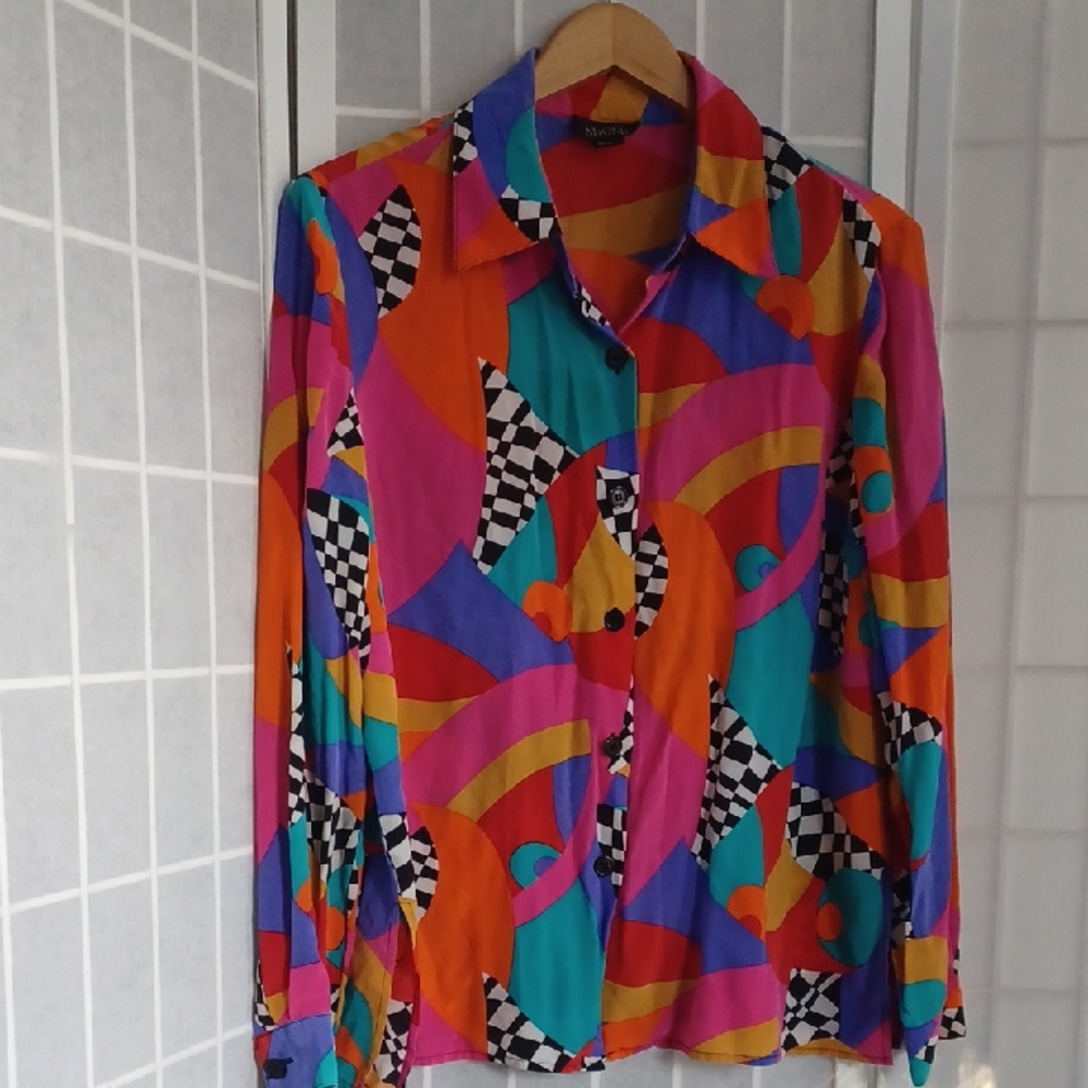 Vintage 100% Silk Colorful Blouse